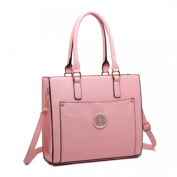 LT1650 - Miss Lulu Textured Leather Look Square Pocket Shoulder Handbag Pink LT1650 - Miss Lulu Textured Leather Look Square Pocket Shoulder Handbag Pink